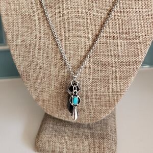 Artisan Black Onyx W/ Turquoise Chakra Healing Handmade 18" Stainless Necklace
